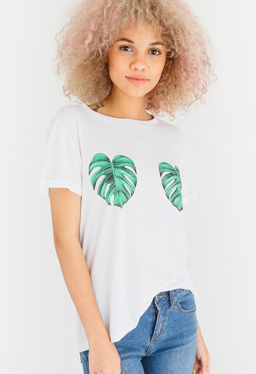 c(inch) - Leaf Print Tee White