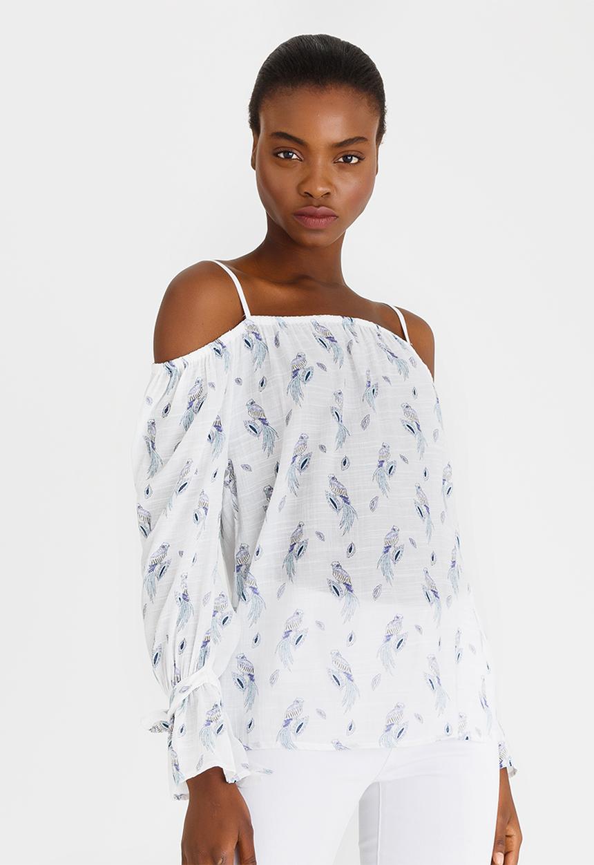 cath.nic - Peacock Print Top White