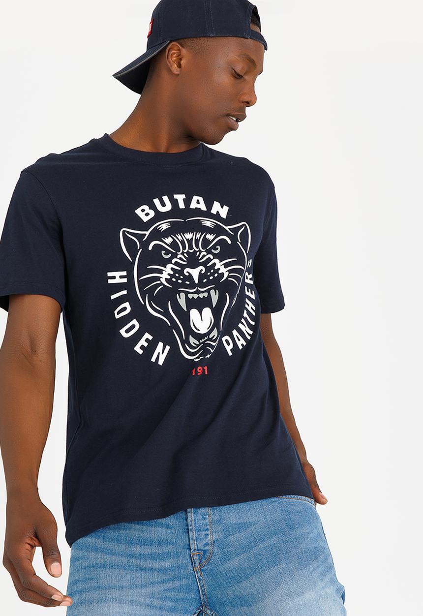 Butan - Hidden Panthers Glow In The Dark Cotton T-shirt Navy