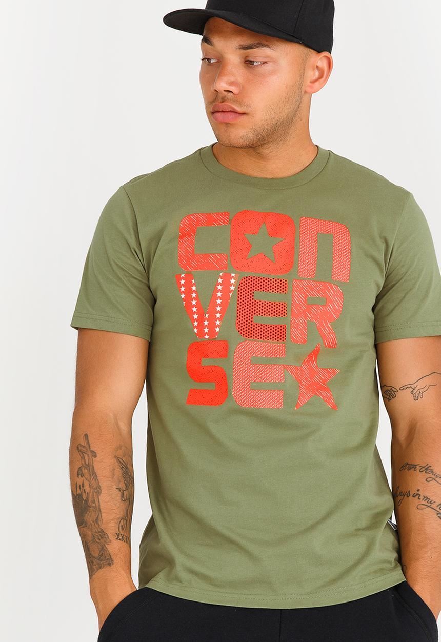 Converse - Flyknit Wordmark Stacked Tee Khaki Green