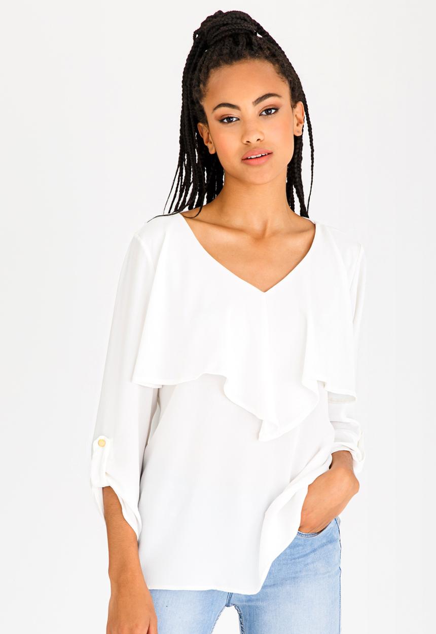 edit - 3/4 Sleeve Blouse with Frills Cream