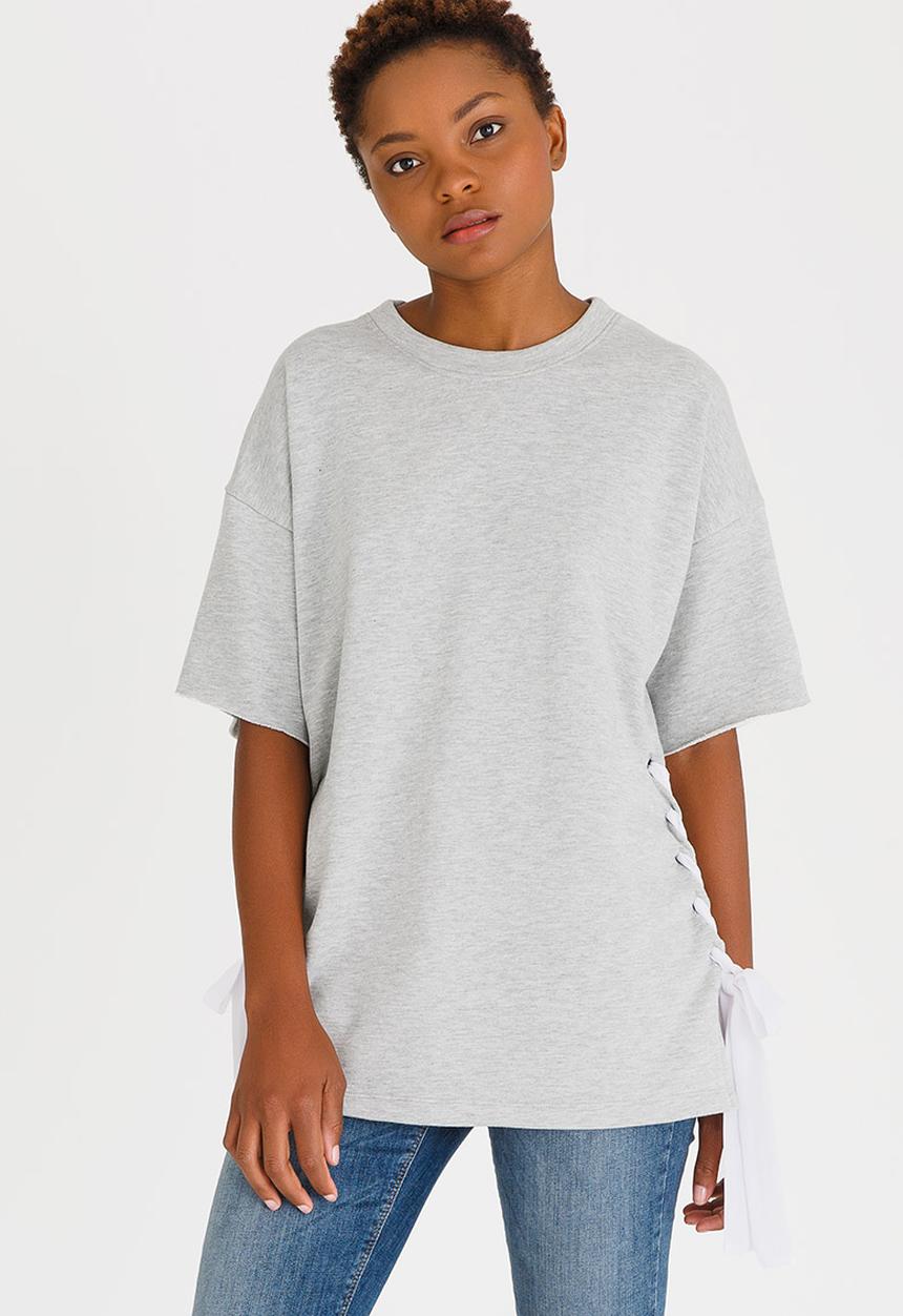 c(inch) - Lace-up T-shirt Pale Grey