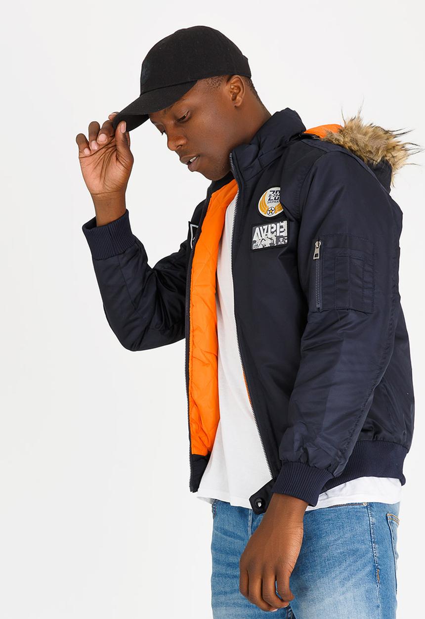 STYLE REPUBLIC - Ash Aviator Jacket with Detachable Hood Navy