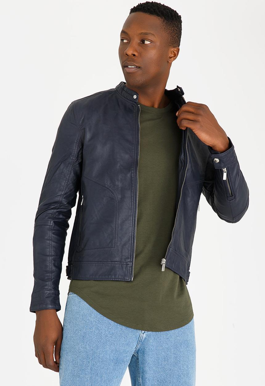 STYLE REPUBLIC - Pensin PU Biker Jacket Navy