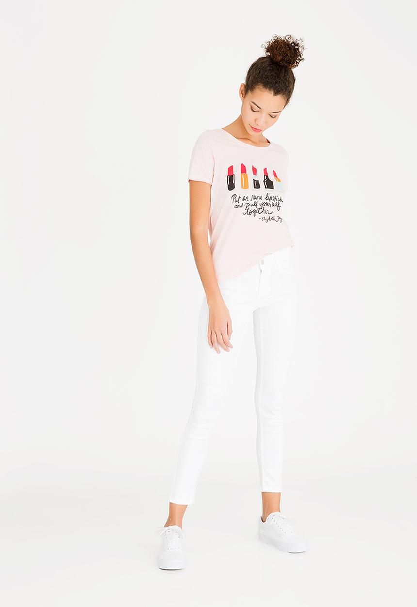 ONLY - Printed Lipstick T-shirt Pale Pink