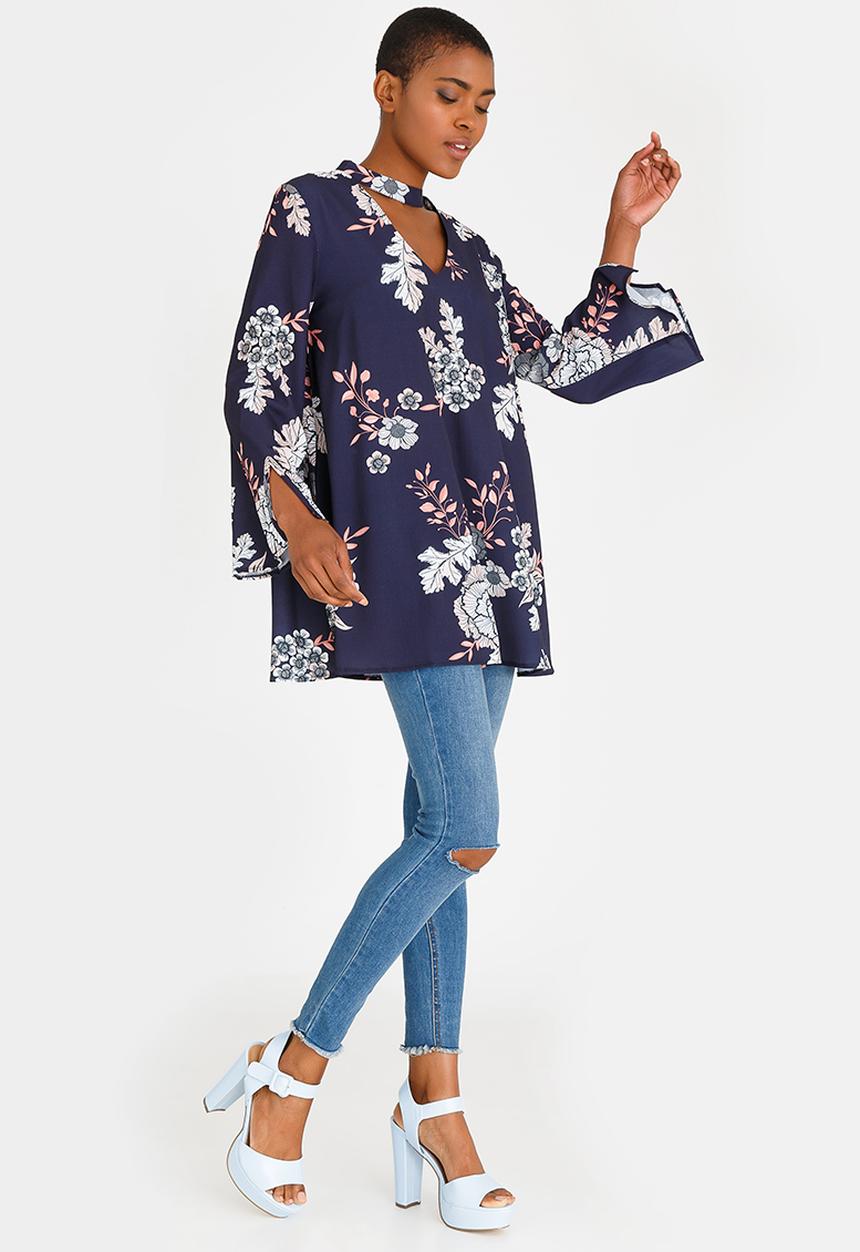 Revenge - Floral Choker Tunic Navy
