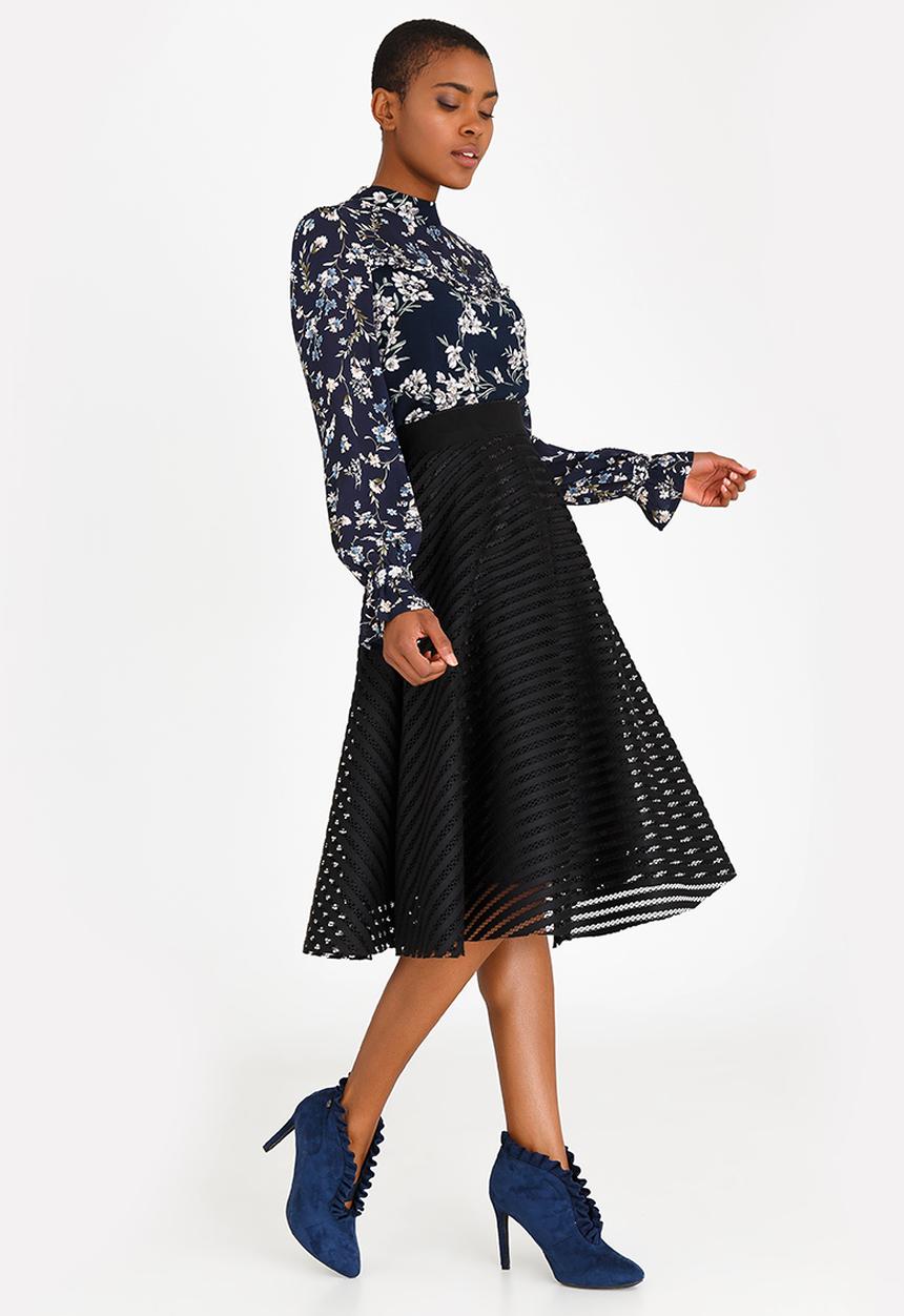 Revenge - Stripe Detail Midi Skirt Black