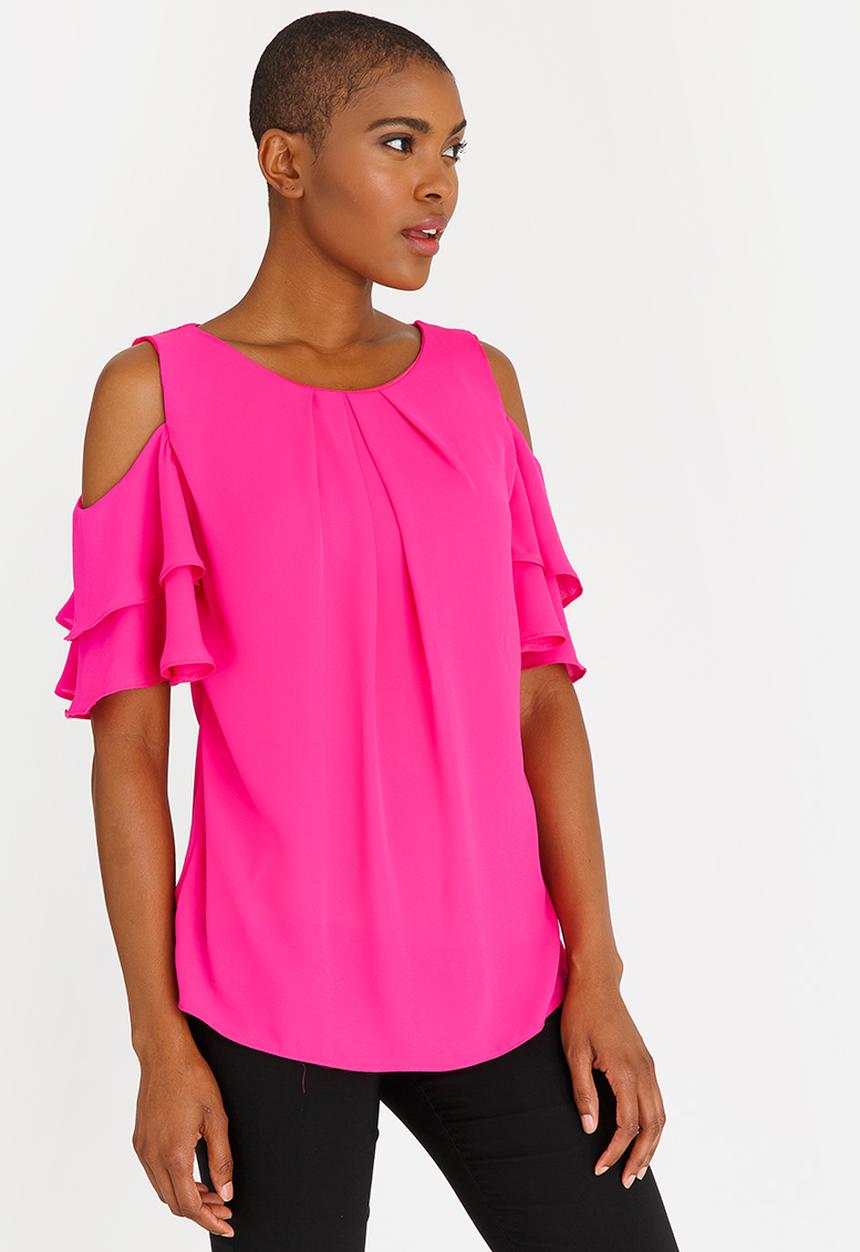 edit - Frill Sleeve Blouse Cerise Pink