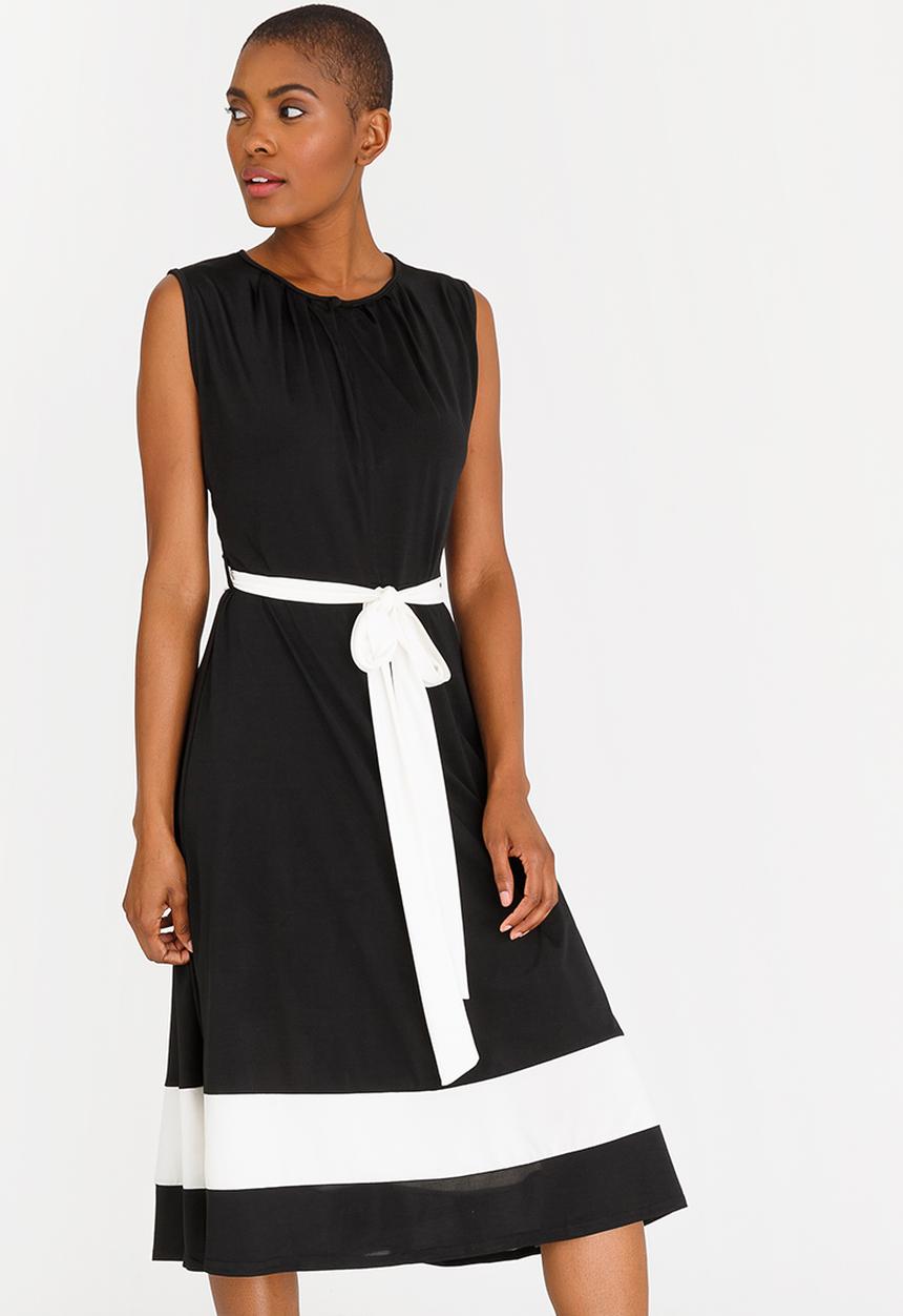 edit - Colourblock Flared Dress Black and White