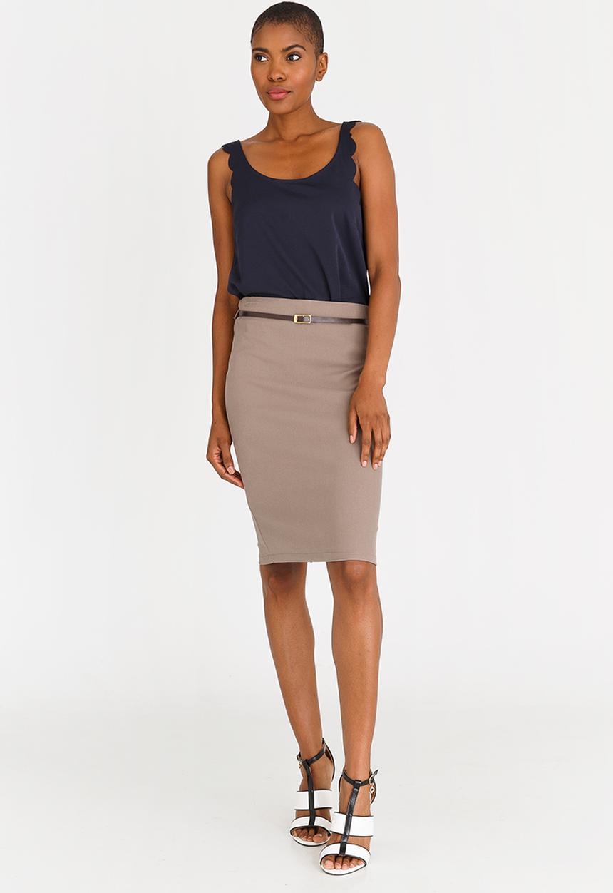 edit - Pencil Skirt with Belt Taupe
