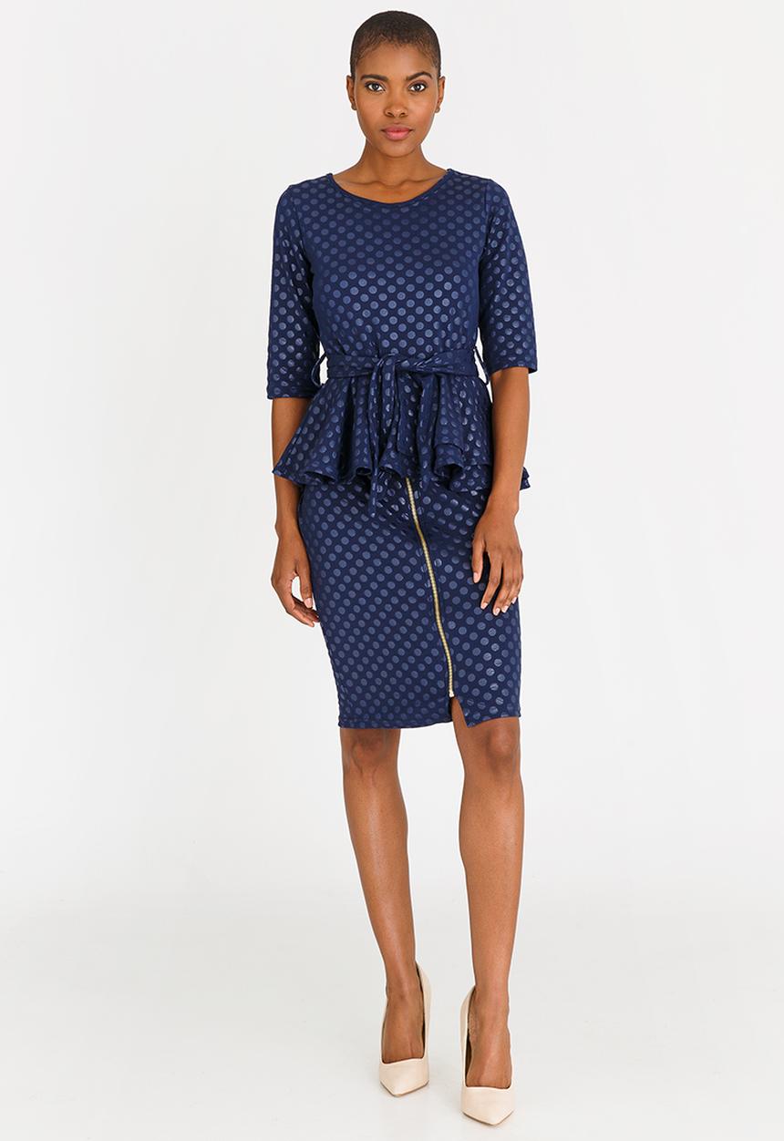 edit - Workwear Textured Skirt with Front Zip Navy