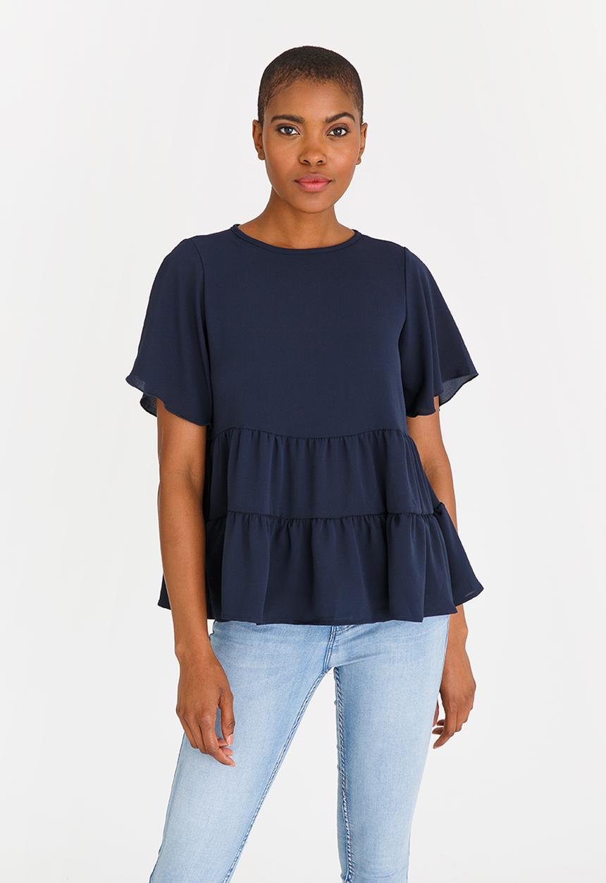 edit - Tiered Frilly Blouse Navy