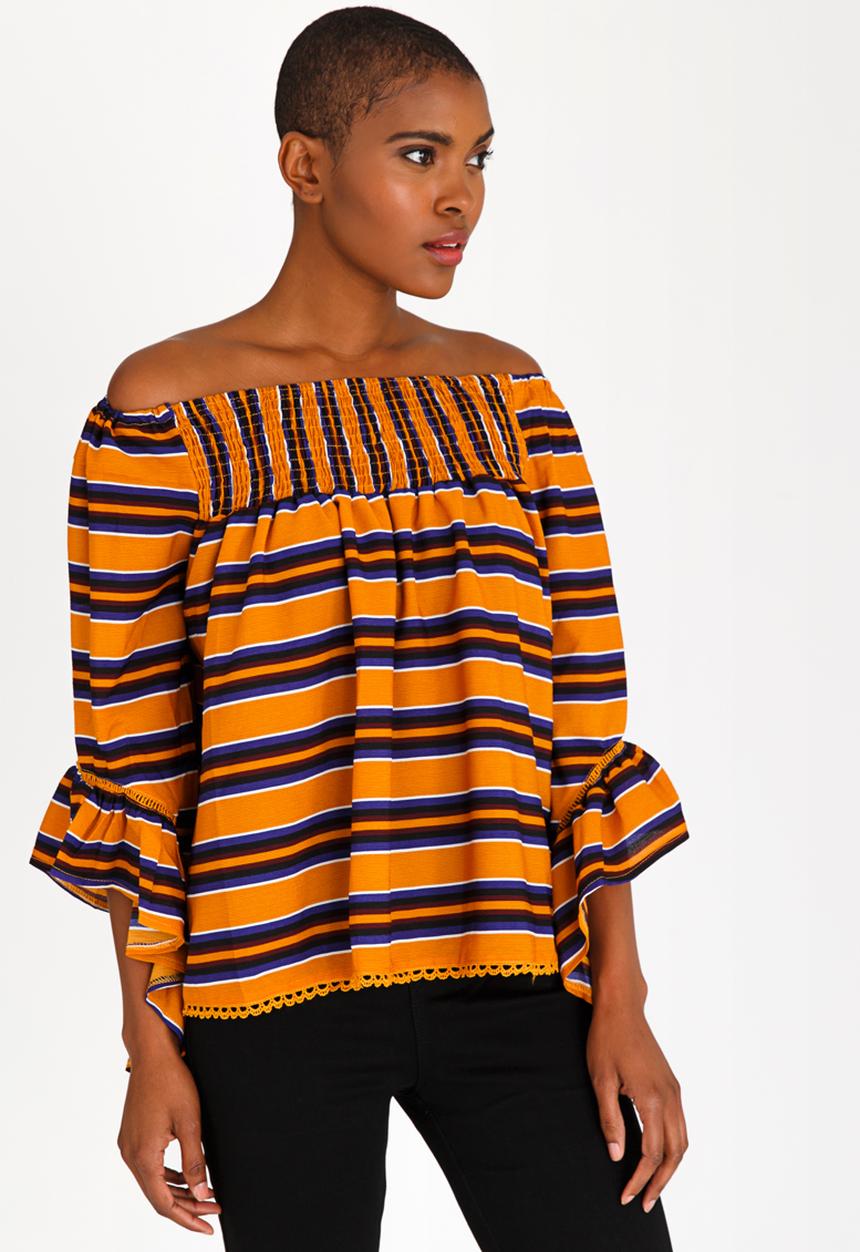 Revenge - Striped Ruffle Blouse Multi-colour