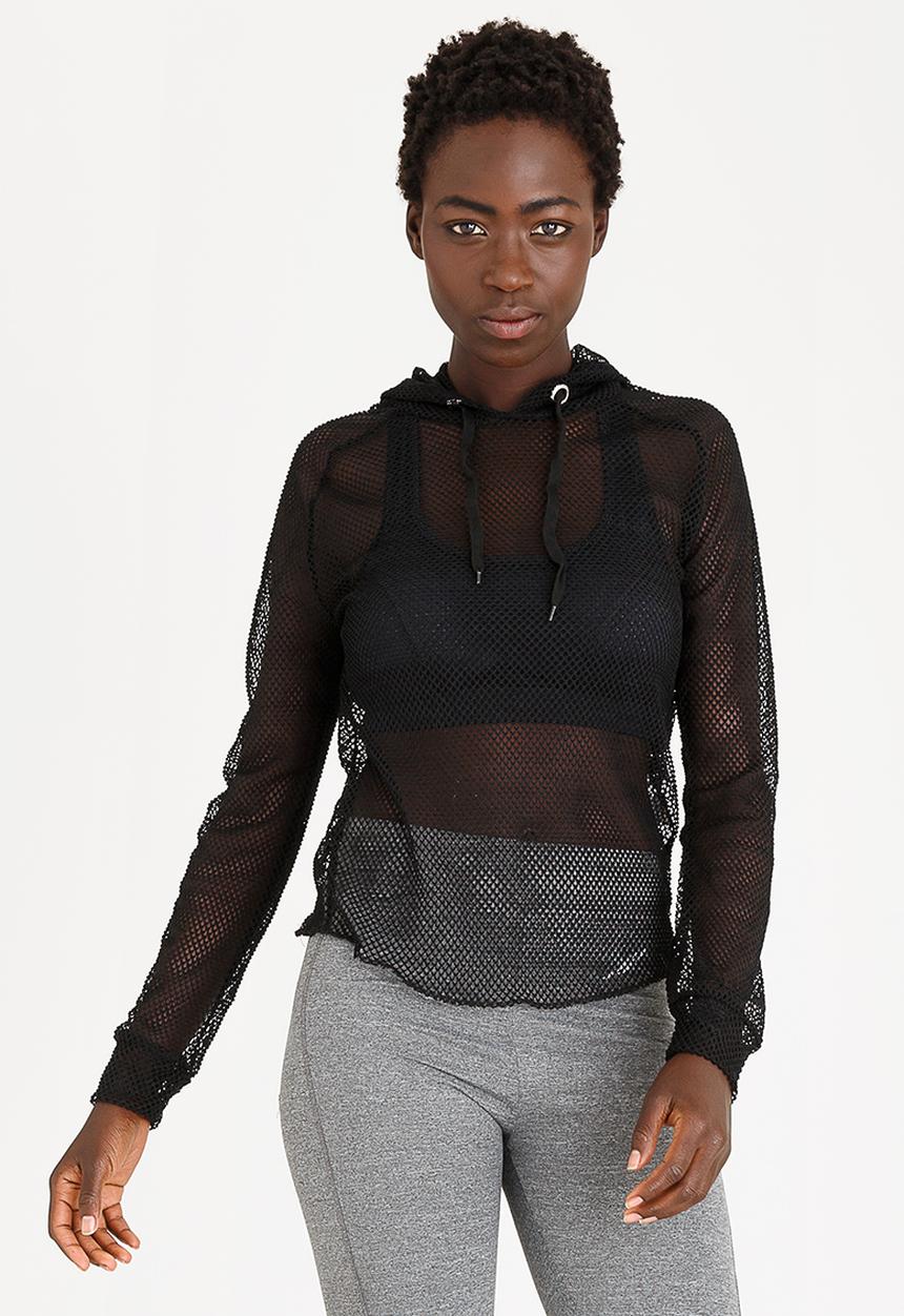 Lithe - Eyelet Mesh Hoodie Black