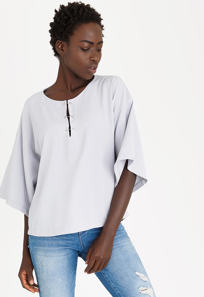 STYLE REPUBLIC - Neckline Detail Blouse Pale Grey