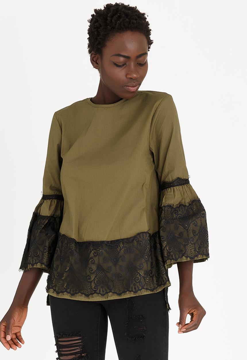 STYLE REPUBLIC - Lace Detail Blouse Dark Green