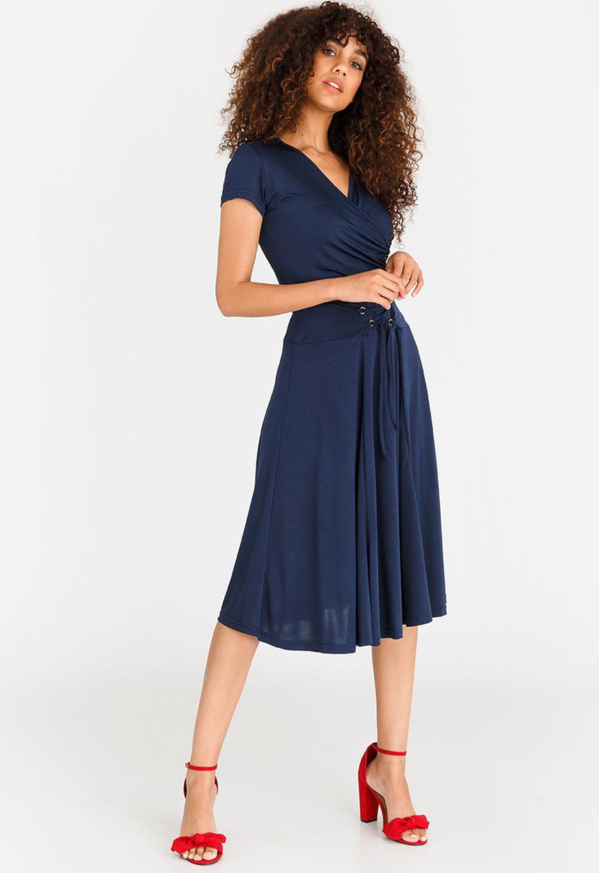edit - Midi Flared Skirt with Trim Navy