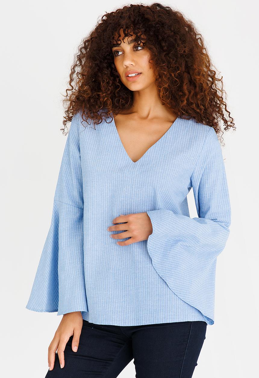 edit - Tunic with Bell Sleeve Blue and White