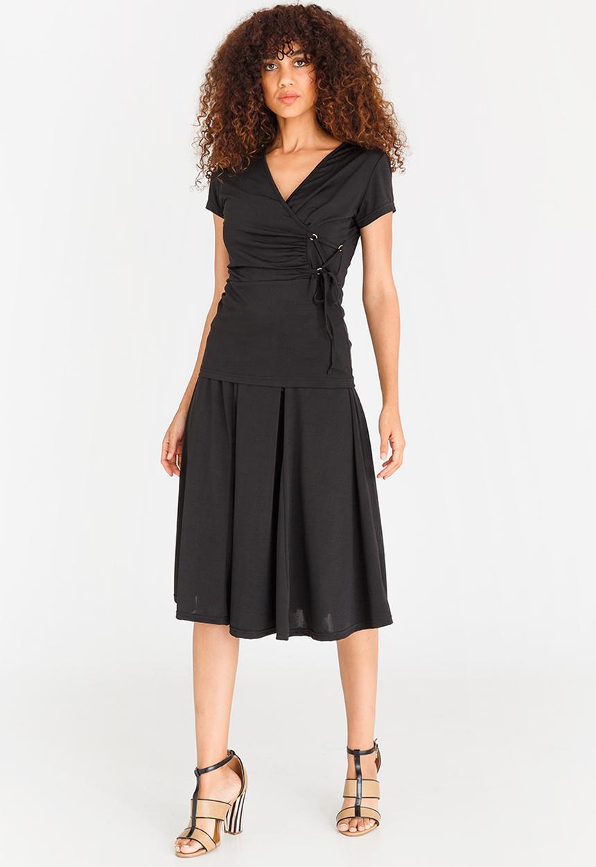 edit - Midi Flared Skirt with Trim Black