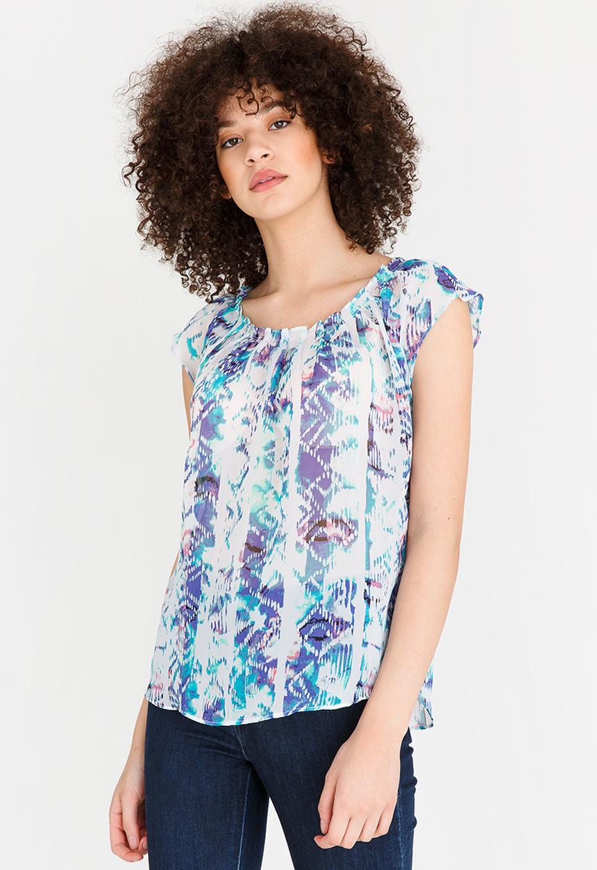 edit - Pleated Neckline Blouse Blue