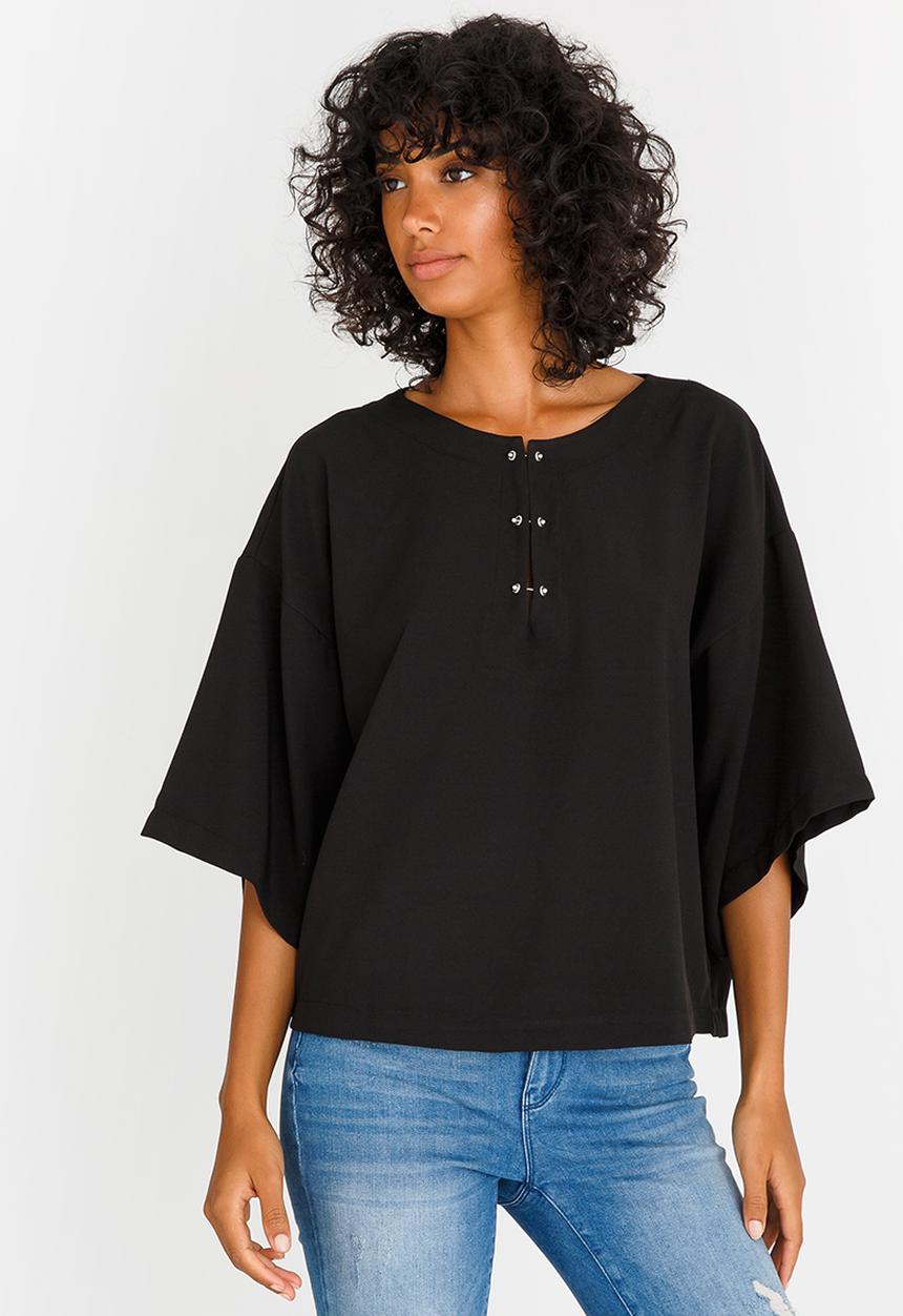 STYLE REPUBLIC - Neckline Detail Blouse Black