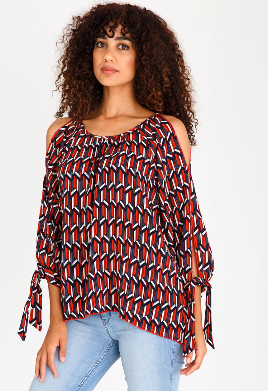 Revenge - Geometric Tie Sleeve Blouse Multi-colour