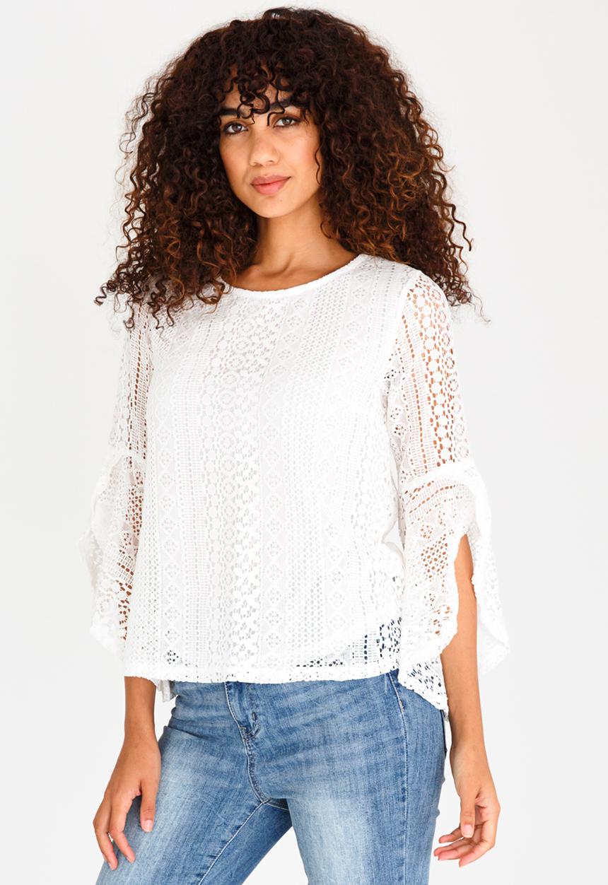 Revenge - 3/4 Sleeve Knitted Top Cream