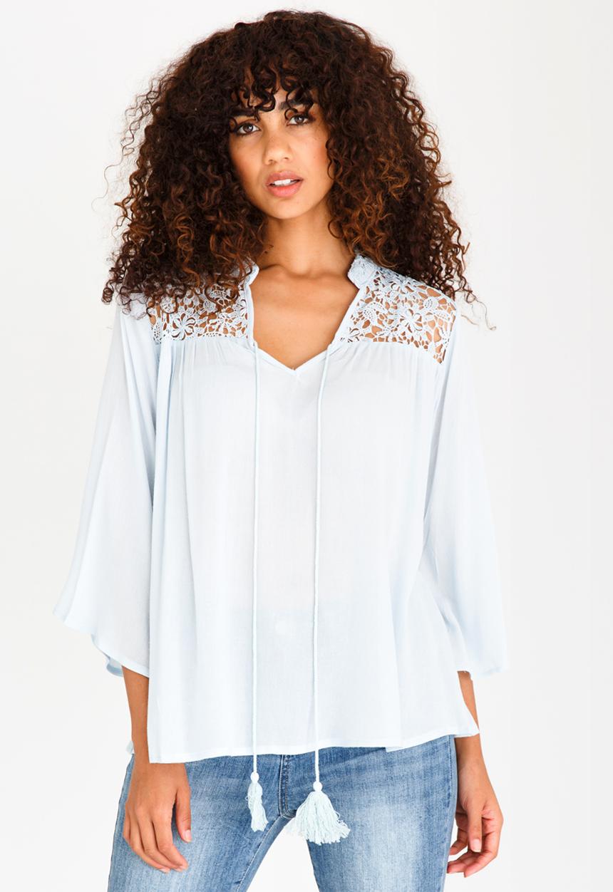 Revenge - Lace Tie Blouse Pale Blue