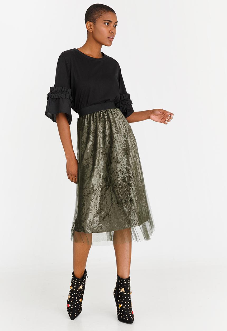 STYLE REPUBLIC - Mesh Overlay Skirt Dark Green