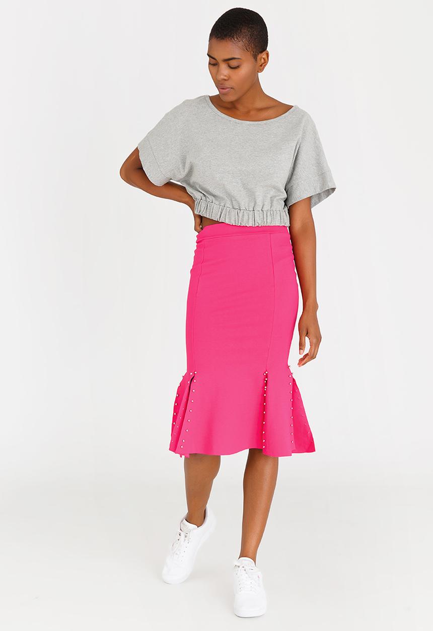 STYLE REPUBLIC - Stud Trim Fit and Flare Skirt Magenta