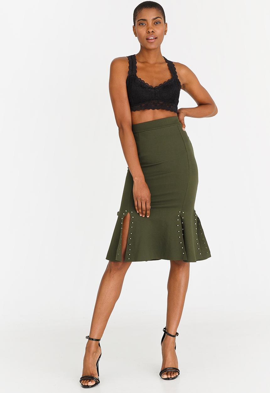 STYLE REPUBLIC - Stud Trim Fit and Flare Skirt Dark Green