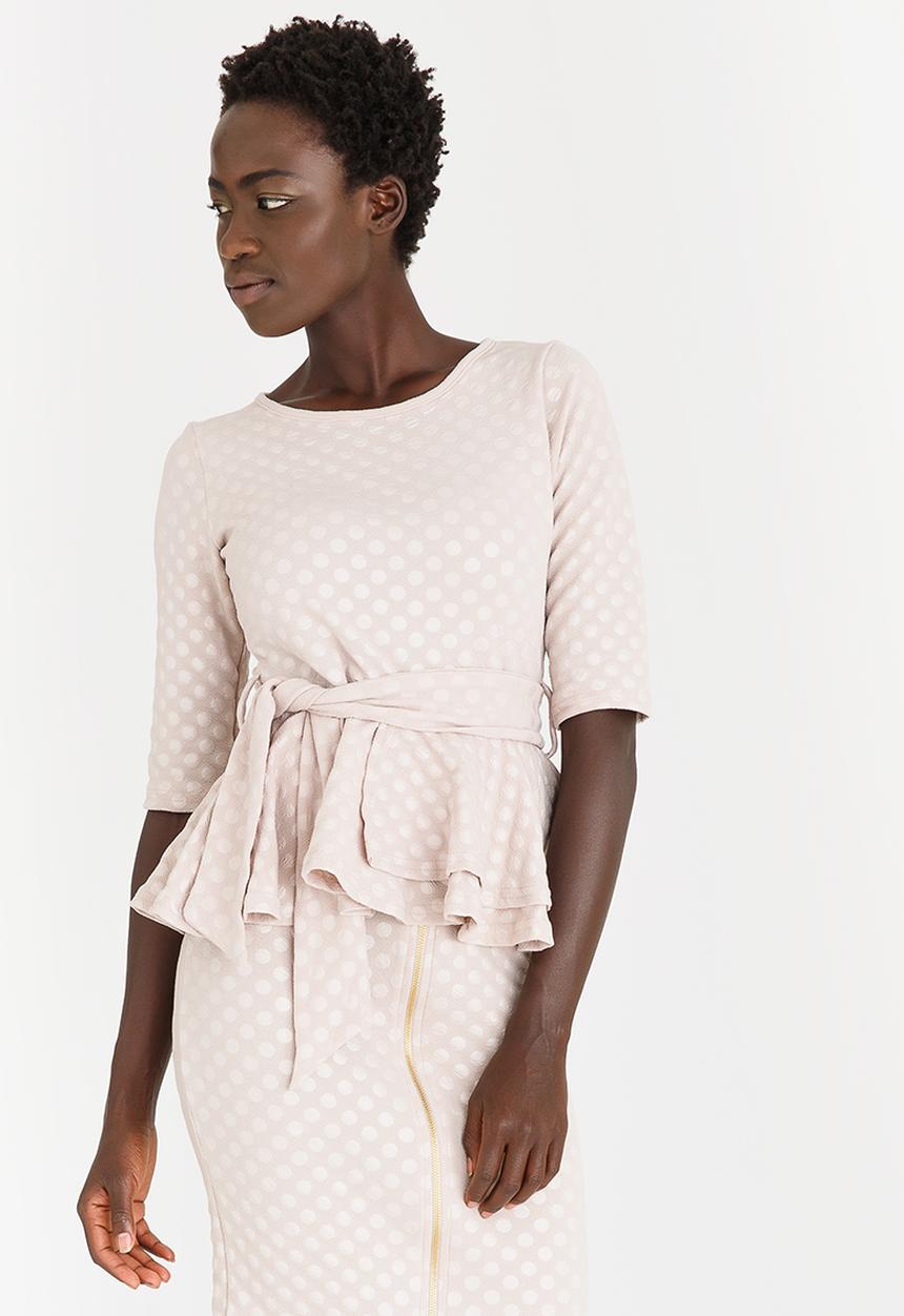 edit - Workwear Textured Peplum Top Taupe