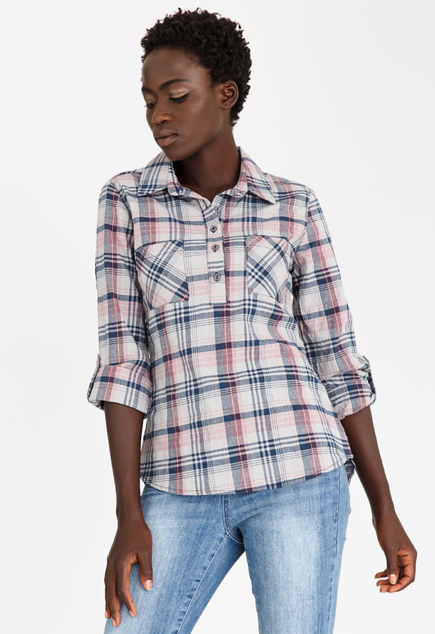 edit - Checked Shirt with Roll-up Sleeves Grey