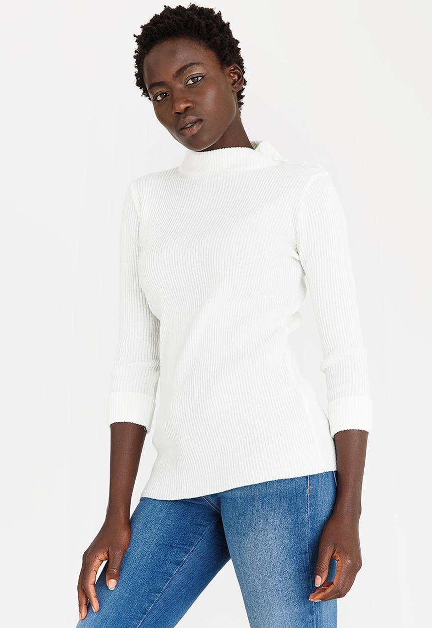 edit - Turtle Neck Top with 3/4 Sleeve Off White
