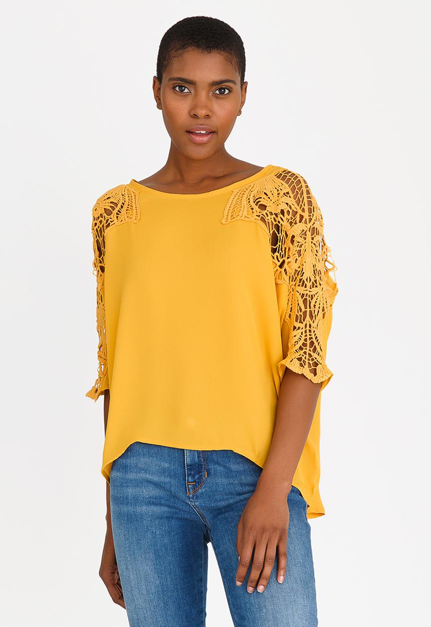edit - Top with Crochet Sleeves Yellow