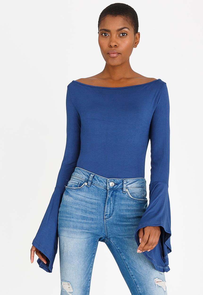 STYLE REPUBLIC - Bell Sleeve Bodysuit Dark Blue