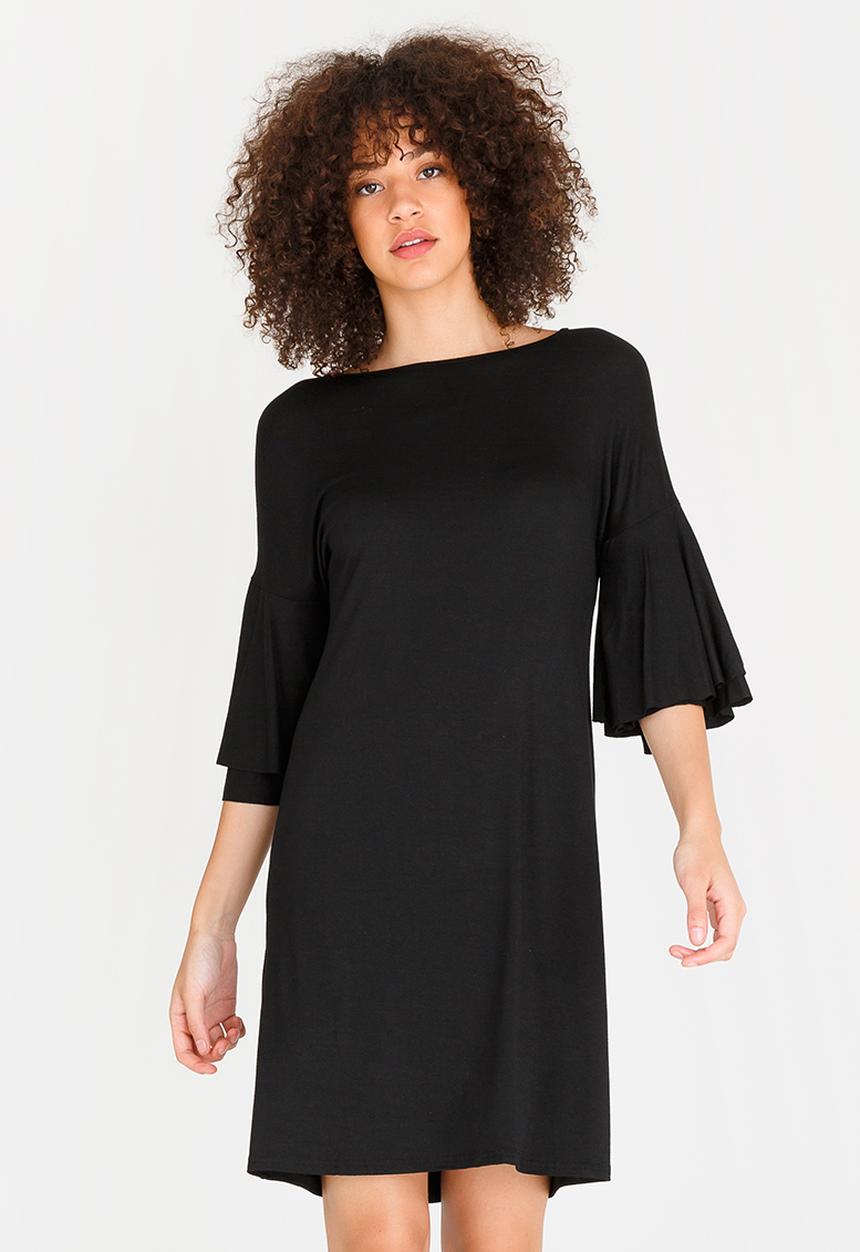 edit - 3/4 Frill Sleeve Dress Black