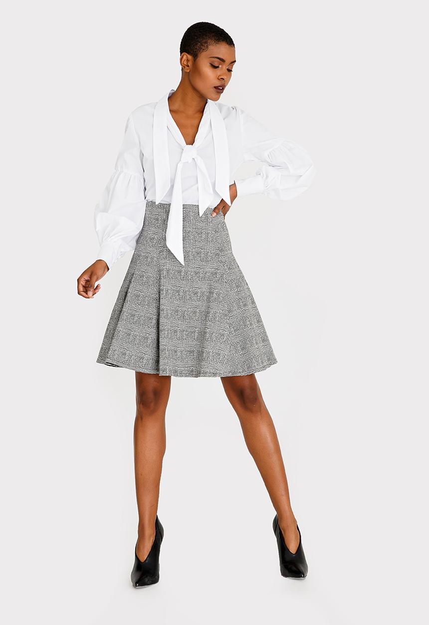 DAVID by David Tlale - Checked Full Flare Skirt Black and White