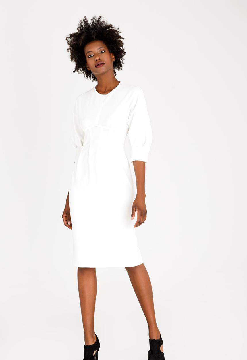 edit - 3/4 Lantern Sleeve Dress Off White