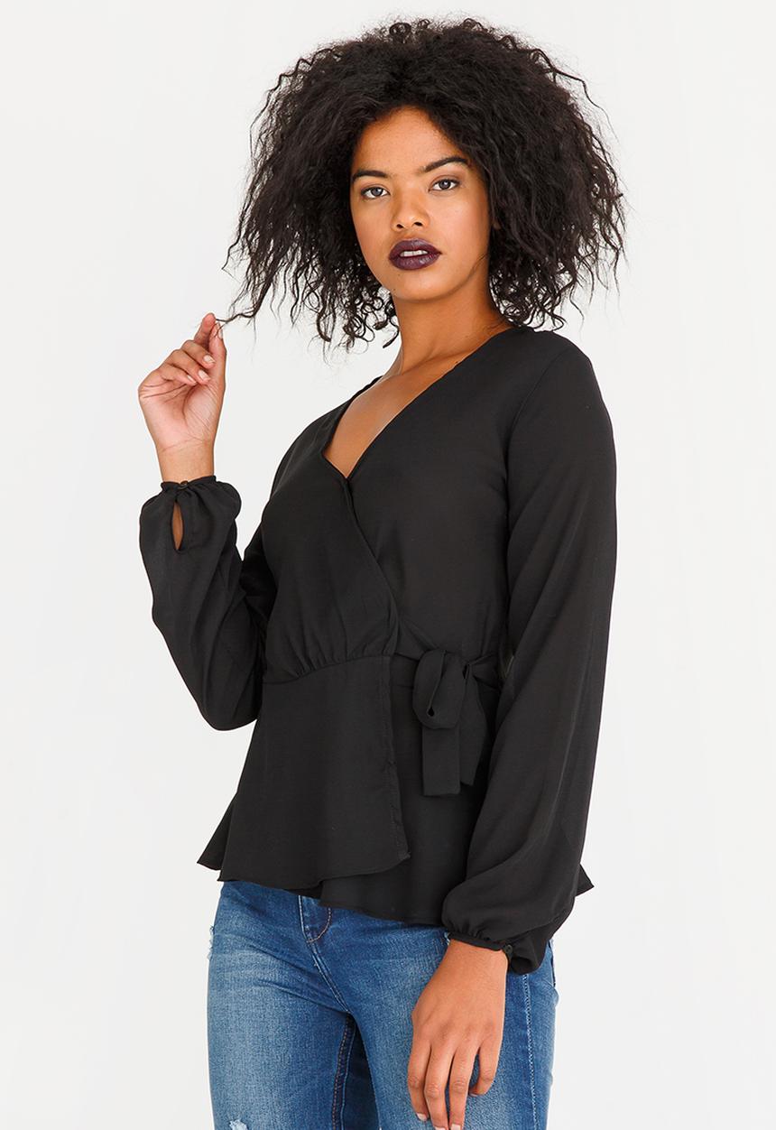 SISSY BOY - Girl Boss Wrap Blouse Black