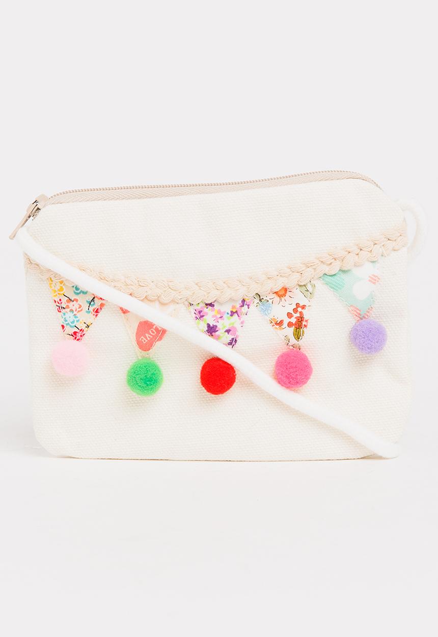 Pop Candy - Sling Bag with Pom-Pom Detail Off White
