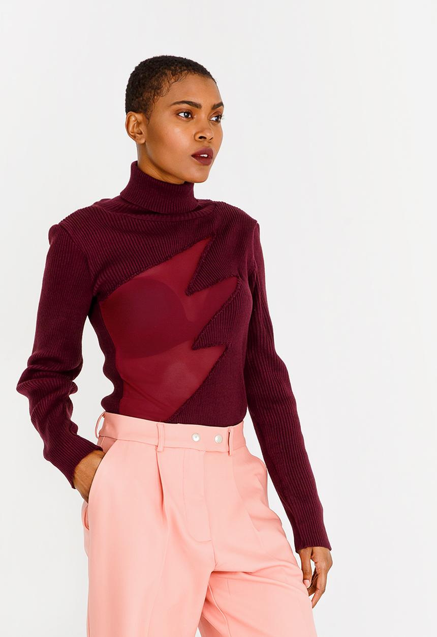 Thebe Magugu - Mesh Detail Top Burgundy