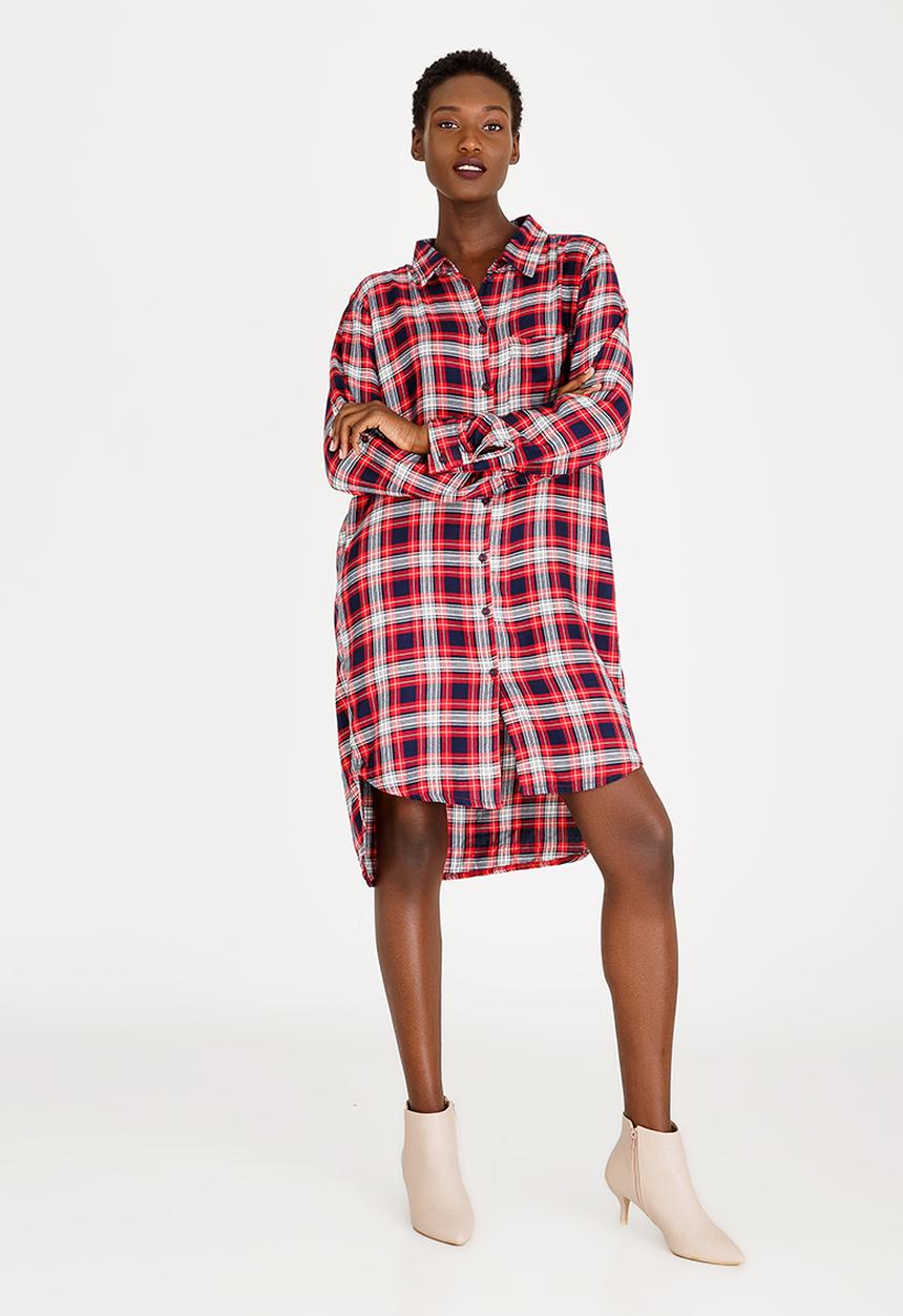 c(inch) - Hi Lo Shirt Dress Red