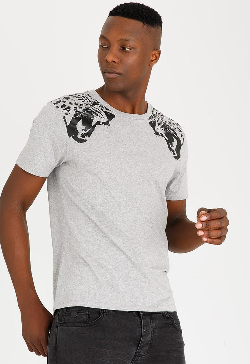 GUESS - Leopard Foil Cotton Tee Grey
