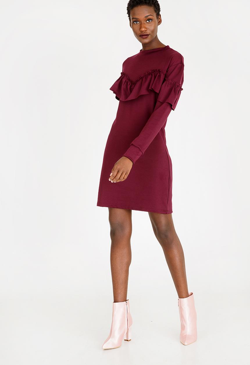 STYLE REPUBLIC - Frill detail dress - burgundy