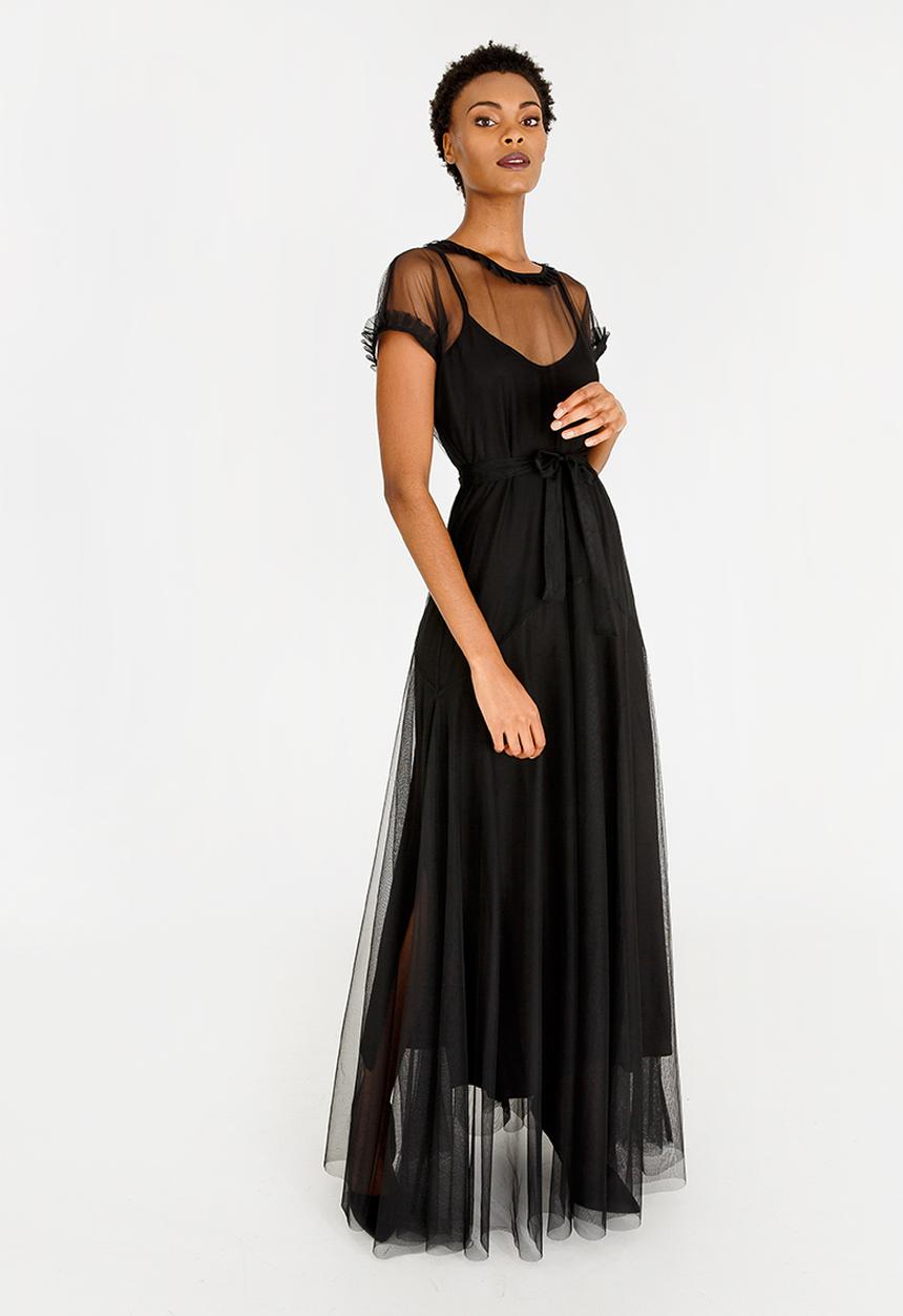 AMANDA LAIRD CHERRY - Phateka Mesh Overlay Dress Black