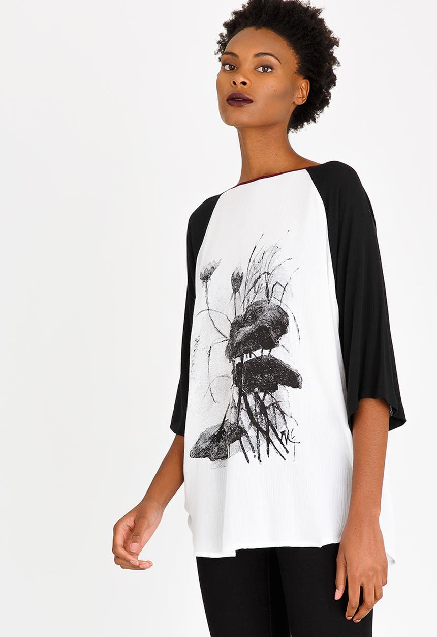 Cheryl Arthur - Botanical Print Top White