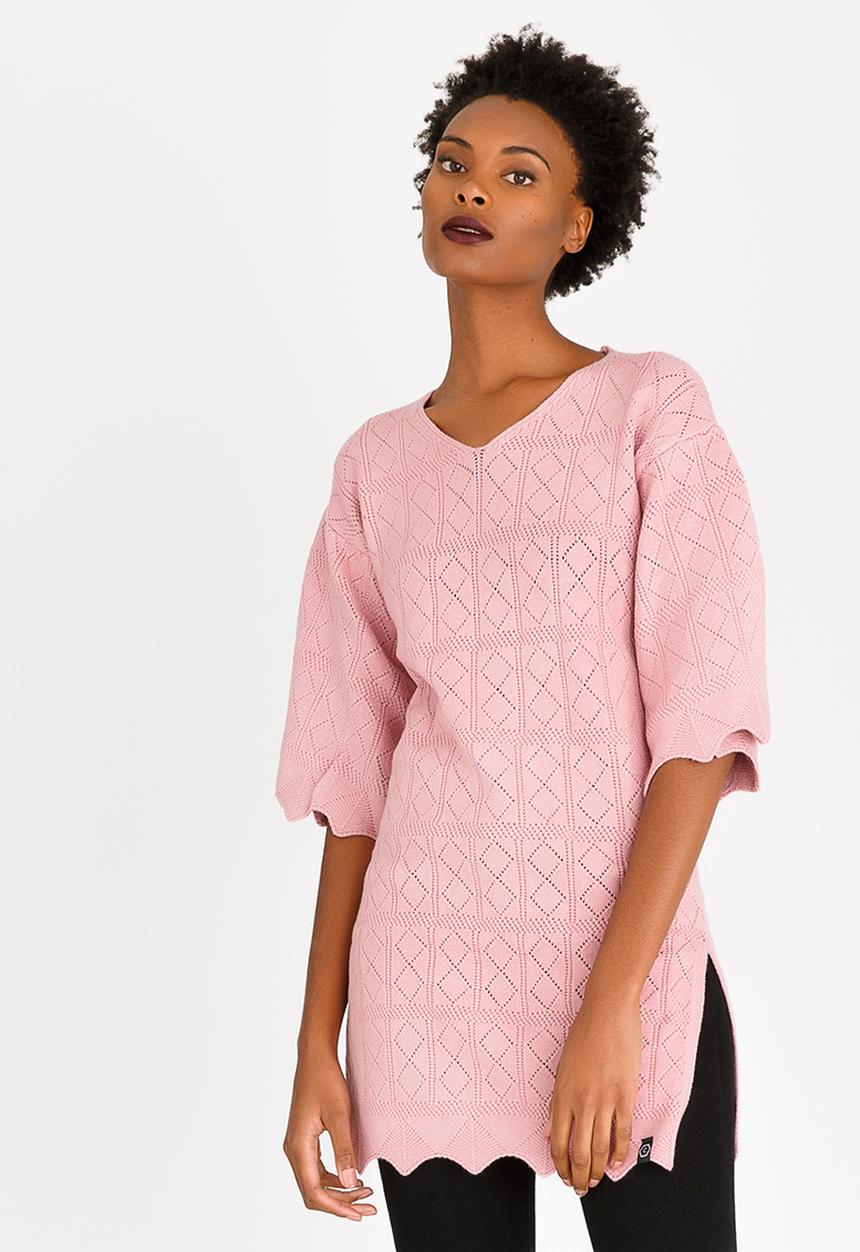 CRAVE - Bell Sleeve Knit Tunic Pale Pink
