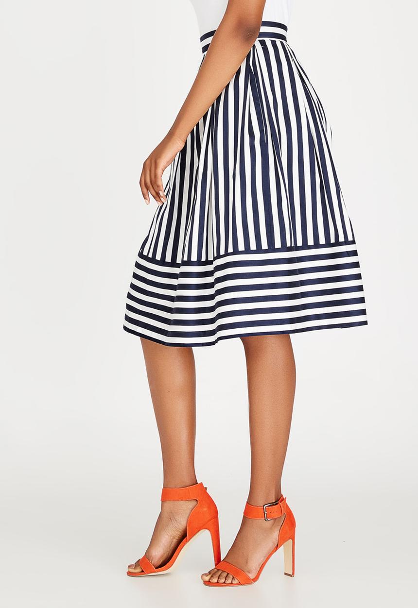 Closet London - Stripe Box Pleat Midi Skirt Navy