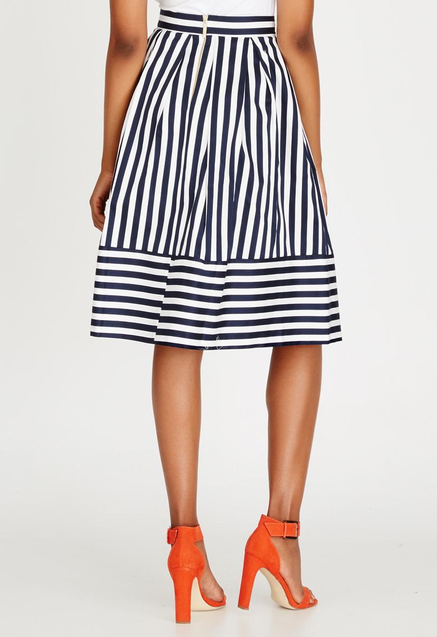 Closet London - Stripe Box Pleat Midi Skirt Navy